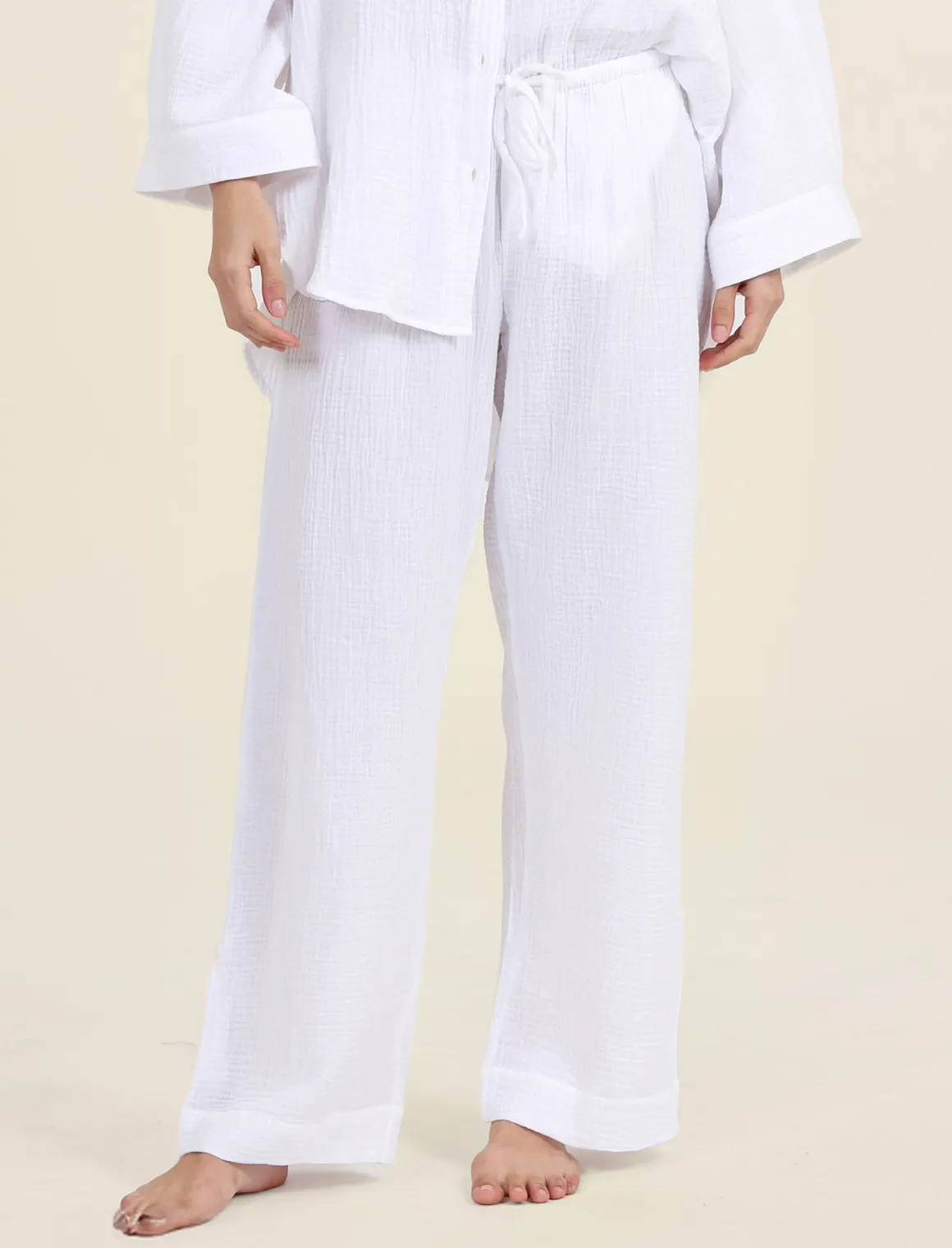 Ashley Textured Cotton Wide Leg Pant