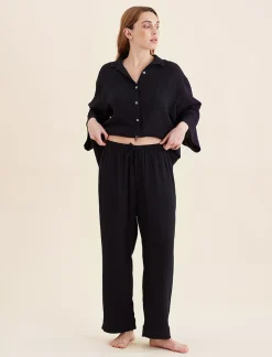 Ashley Textured Cotton Wide Leg Pant