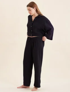 Ashley Textured Cotton Wide Leg Pant