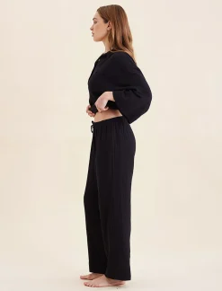 Ashley Textured Cotton Wide Leg Pant