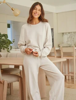 Cotton Cashmere Crew Neck Long Sleeve Top