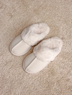 Fur Trim Suedette Slides