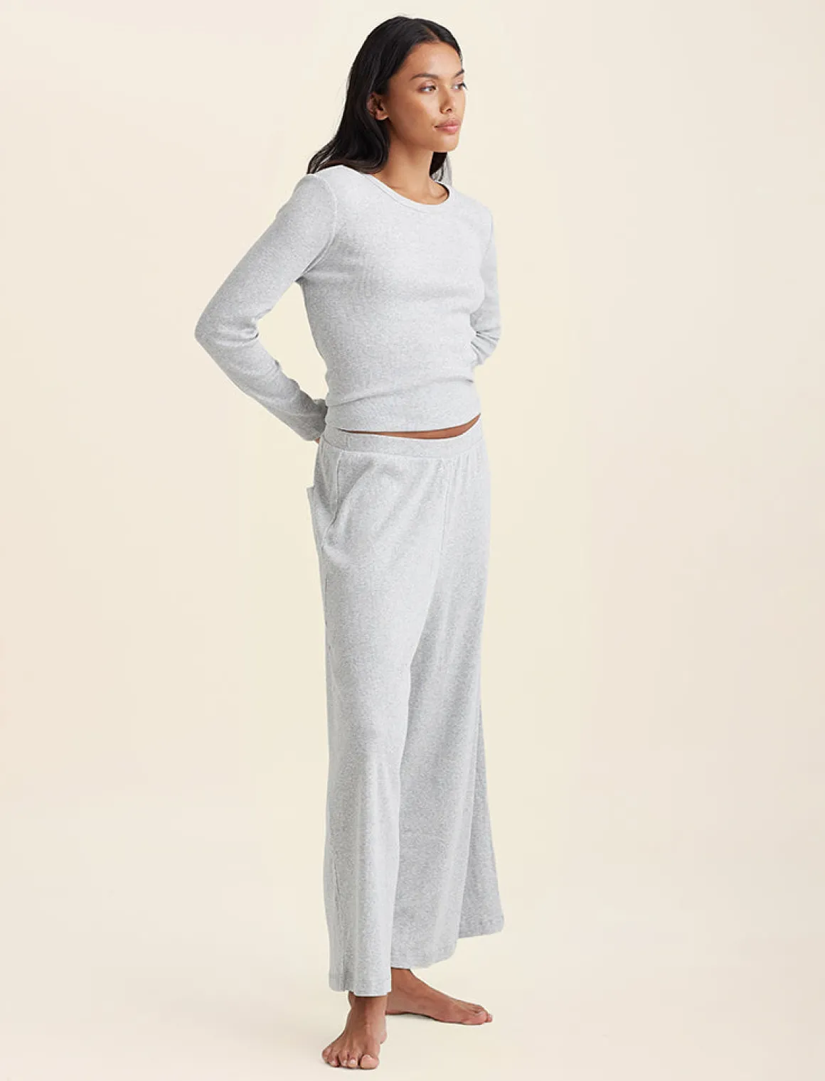 Soft Baby Rib Full Length Wide Leg Pant