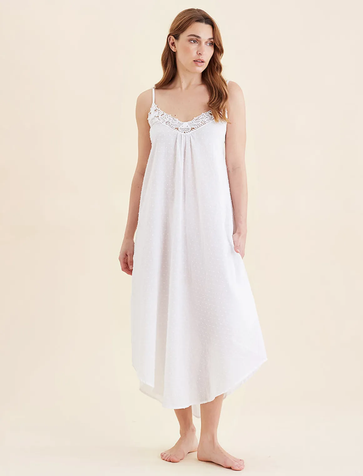 Swiss Dot Lace Front Maxi Nightie