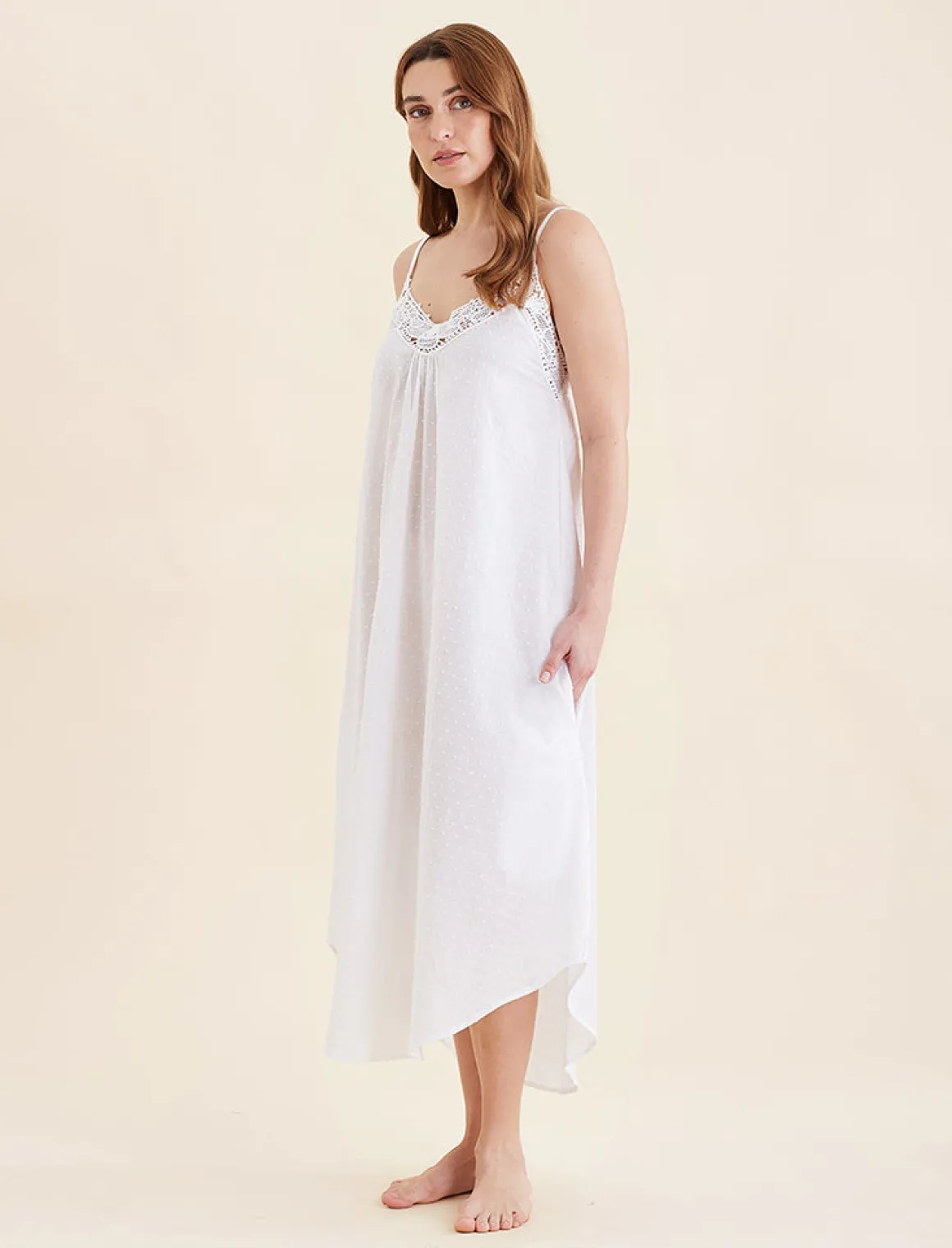 Swiss Dot Lace Front Maxi Nightie