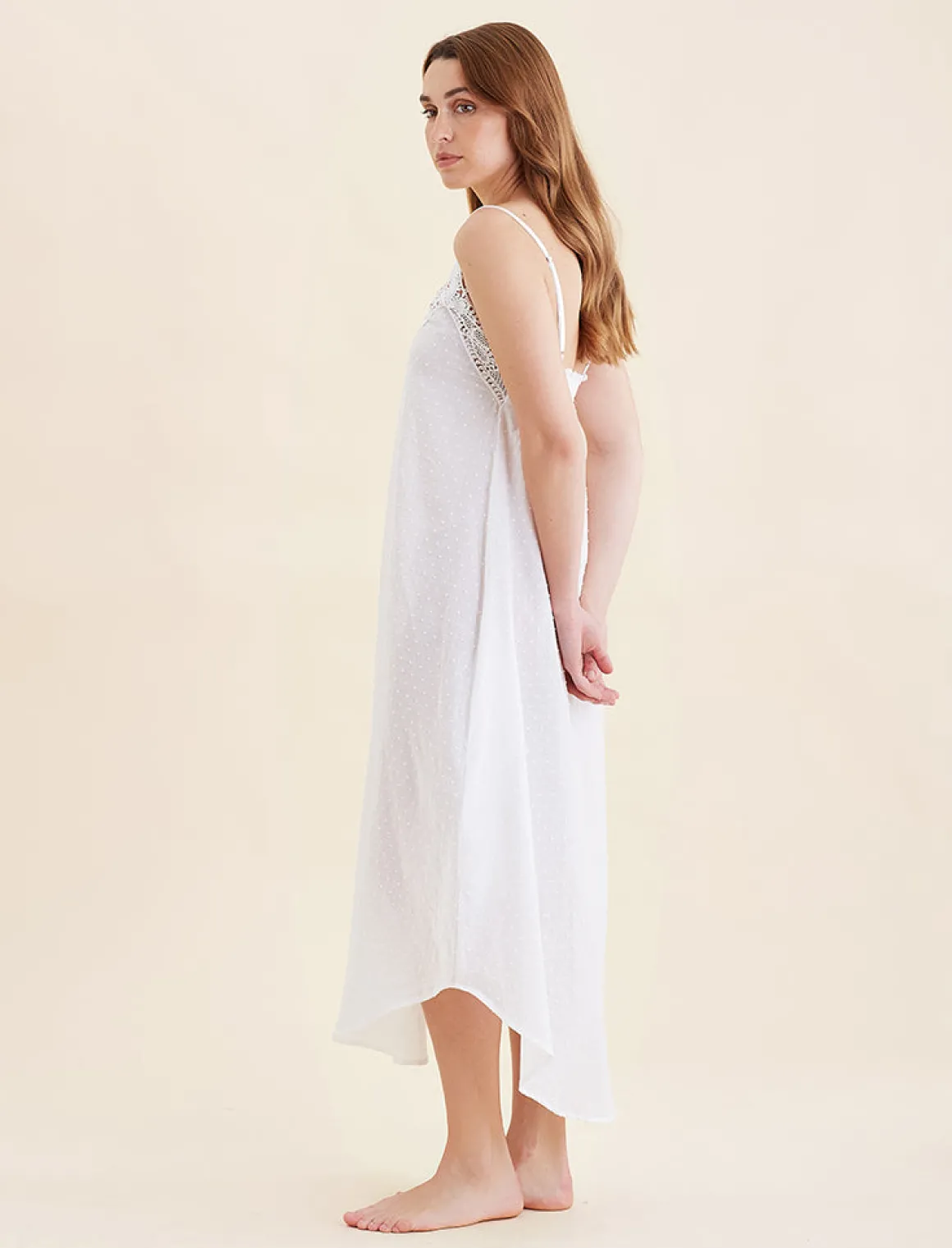 Swiss Dot Lace Front Maxi Nightie