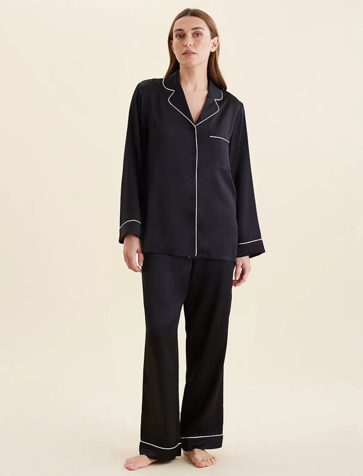 Sylvie Silk Piped Full Length PJ