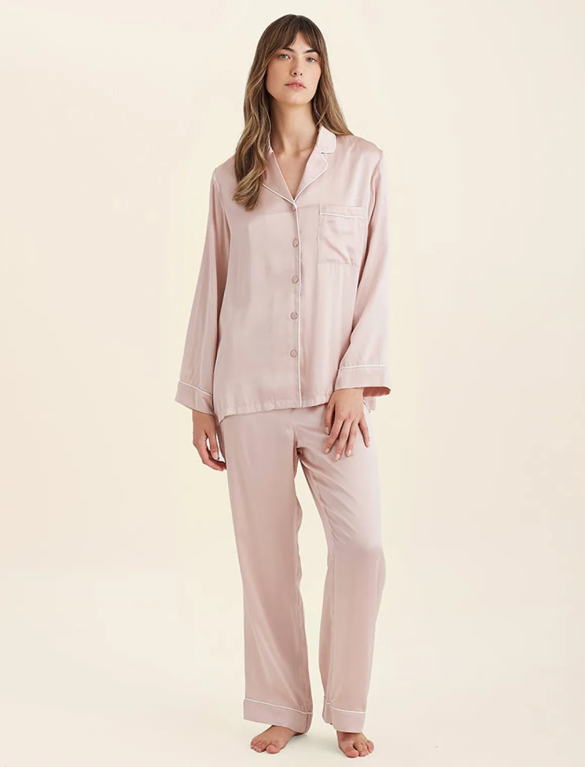 Sylvie Silk Piped Full Length PJ