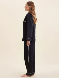 Sylvie Silk Piped Full Length PJ