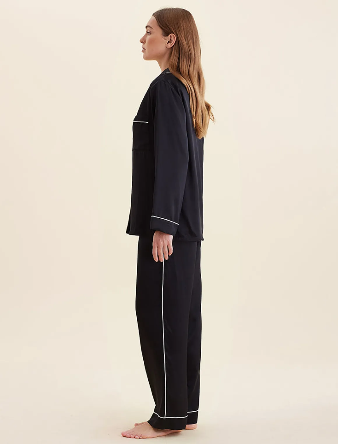Sylvie Silk Piped Full Length PJ