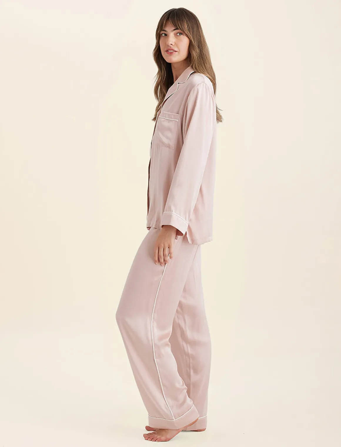 Sylvie Silk Piped Full Length PJ