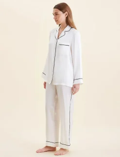 Sylvie Silk Piped Full Length PJ