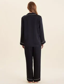 Sylvie Silk Piped Full Length PJ