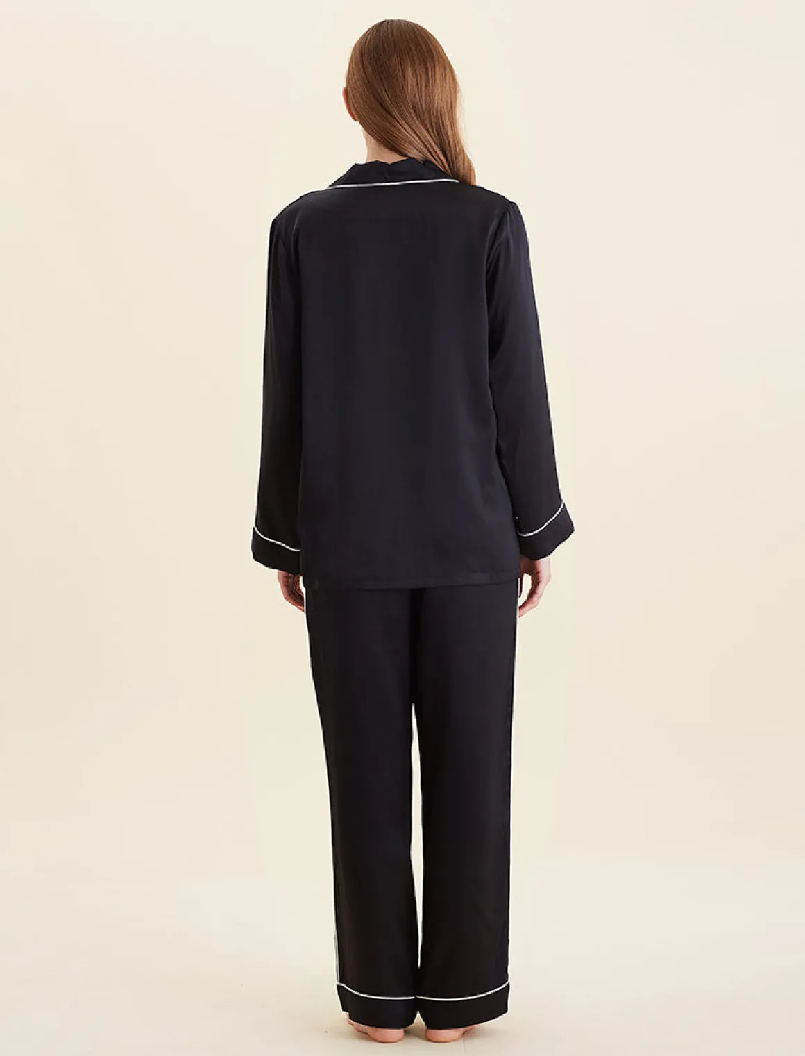 Sylvie Silk Piped Full Length PJ
