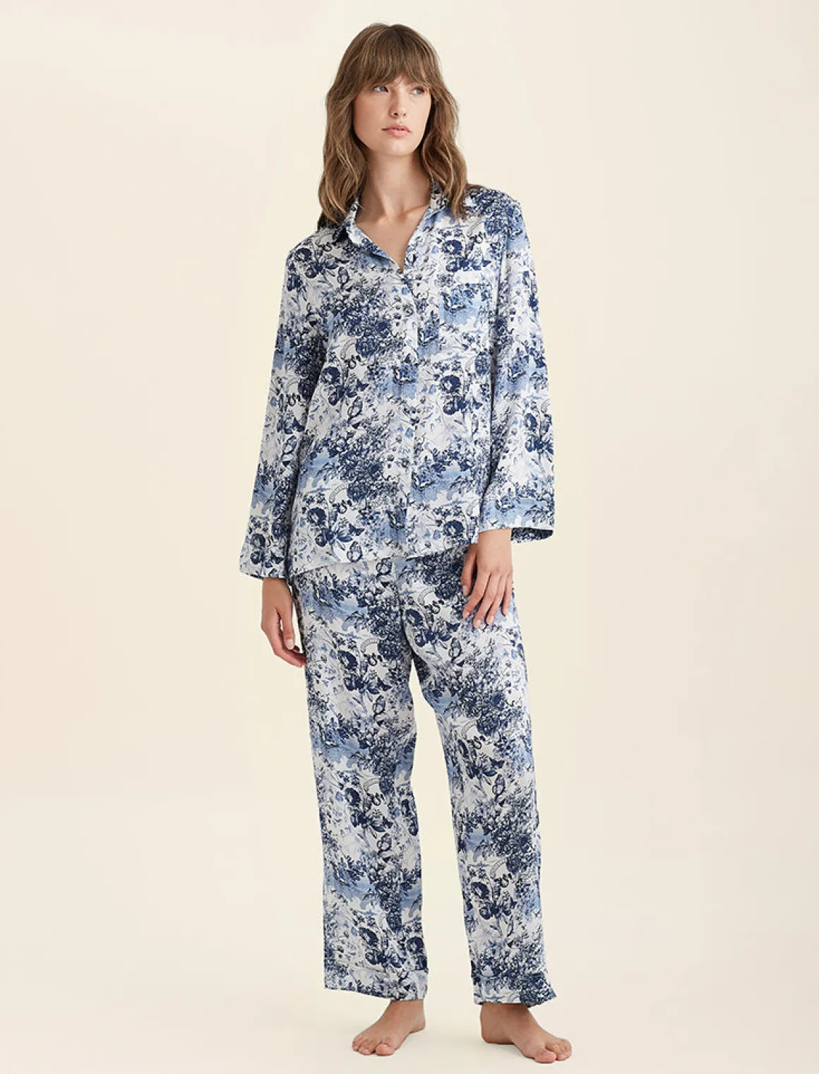 Toile De Jouy Pure Silk Full Length PJ Set